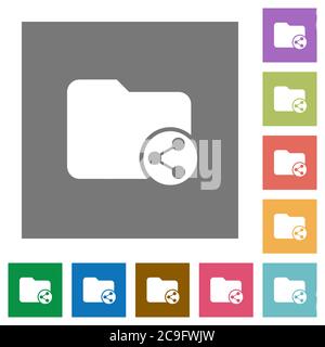 Share directory flat icons on simple color square backgrounds Stock Vector