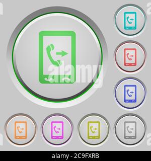 Outgoing mobile call color icons on sunk push buttons Stock Vector