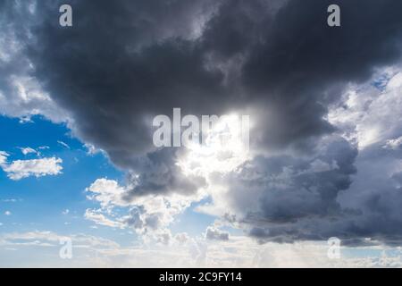 dark clouds in the blue sky in autumn Stock Photo
