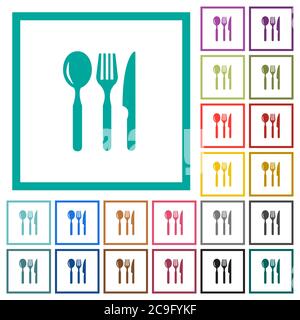 Restaurant flat color icons with quadrant frames on white background Stock Vector