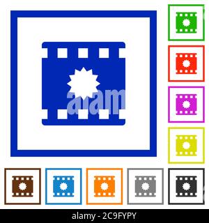 Certified movie flat color icons in square frames on white background Stock Vector