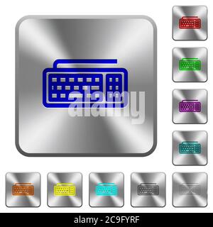 Computer keyboard engraved icons on rounded square glossy steel buttons Stock Vector