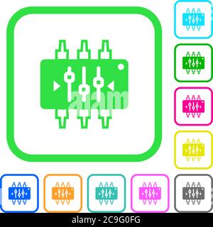 Chip tuning vivid colored flat icons in curved borders on white background Stock Vector