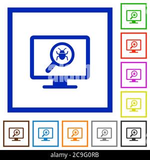 Spyware scanning flat color icons in square frames on white background Stock Vector