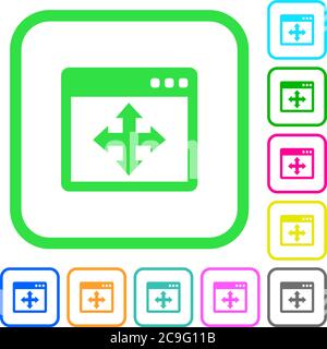 Move window vivid colored flat icons in curved borders on white background Stock Vector