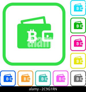 Bitcoin wallet vivid colored flat icons in curved borders on white background Stock Vector