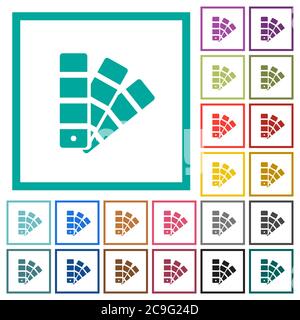 Color swatch flat color icons with quadrant frames on white background Stock Vector