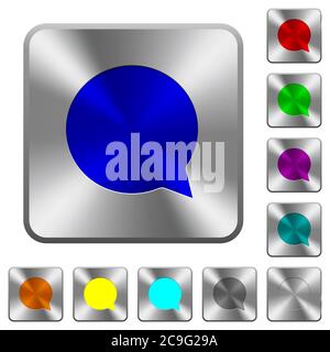 Blank chat bubble engraved icons on rounded square glossy steel buttons Stock Vector