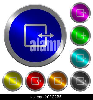Adjust item width icons on round luminous coin-like color steel buttons Stock Vector
