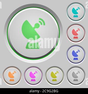 Satellite dish color icons on sunk push buttons Stock Vector