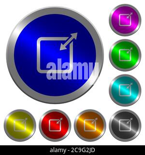 Adjust item size proportionally icons on round luminous coin-like color steel buttons Stock Vector