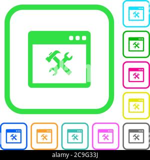 Application tools vivid colored flat icons in curved borders on white background Stock Vector