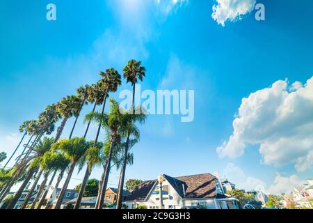 Sun shining over Balboa island in Newport Beach. Southern California, USA Stock Photo