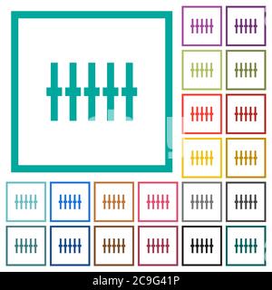 Graphical equalizer flat color icons with quadrant frames on white background Stock Vector