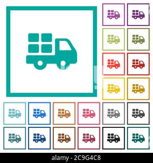 Transport flat color icons with quadrant frames on white background Stock Vector