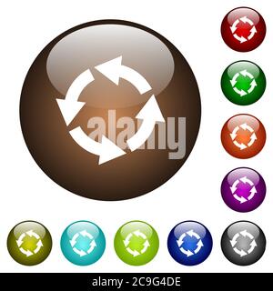 Rotate left white icons on round color glass buttons Stock Vector