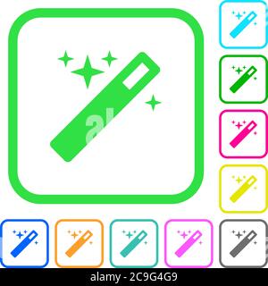Magic wand vivid colored flat icons in curved borders on white background Stock Vector
