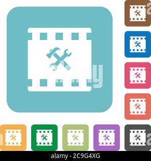 Movie tools white flat icons on color rounded square backgrounds Stock Vector