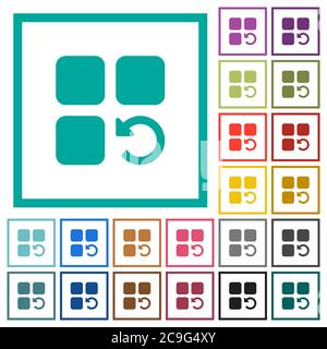 Undo component operation flat color icons with quadrant frames on white background Stock Vector