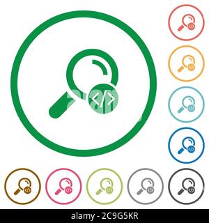 Search programming code flat color icons in round outlines on white background Stock Vector