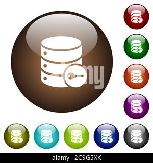 Secure database white icons on round color glass buttons Stock Vector