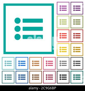 Bullet list flat color icons with quadrant frames on white background Stock Vector