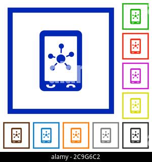 Mobile social networking flat color icons in square frames on white background Stock Vector