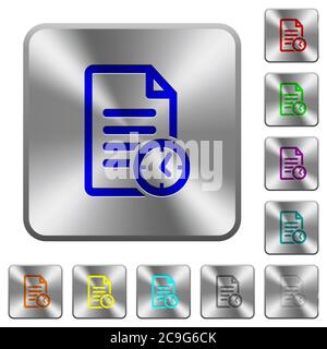 Document last modified time engraved icons on rounded square glossy steel buttons Stock Vector