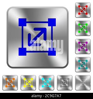 Resize element engraved icons on rounded square glossy steel buttons Stock Vector