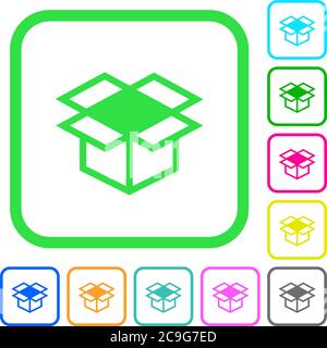 Open box vivid colored flat icons in curved borders on white background Stock Vector