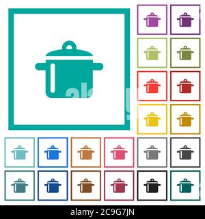 Cooking flat color icons with quadrant frames on white background Stock Vector