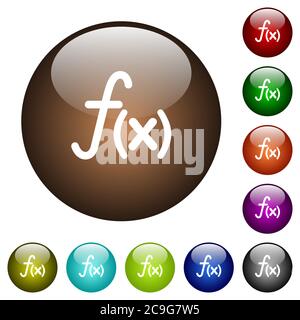 Function white icons on round color glass buttons Stock Vector