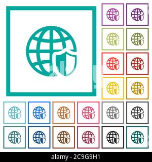 Internet security flat color icons with quadrant frames on white background Stock Vector