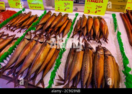 Smoked Mackerel, Amsterdam, Netherlands, Europe Stock Photo