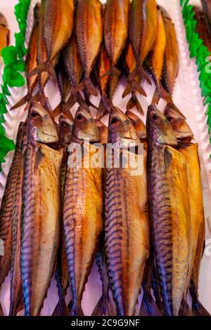 Smoked Mackerel, Amsterdam, Netherlands, Europe Stock Photo