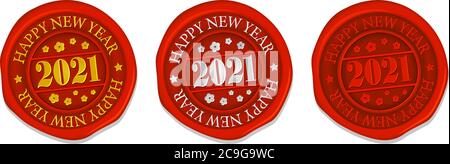 2021 sealing wax stamp vector illustration set/ A happy new year Stock Vector