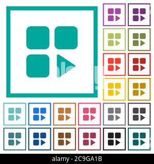 Component play flat color icons with quadrant frames on white background Stock Vector