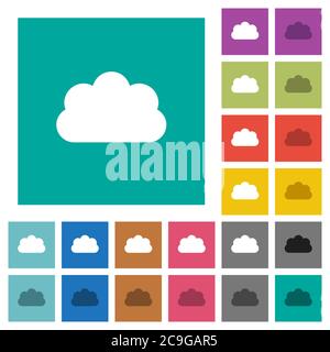 Cloud multi colored flat icons on plain square backgrounds. Included white and darker icon variations for hover or active effects. Stock Vector