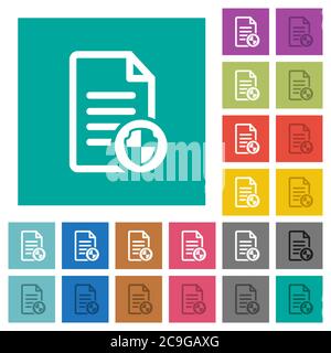 Document protect multi colored flat icons on plain square backgrounds. Included white and darker icon variations for hover or active effects. Stock Vector
