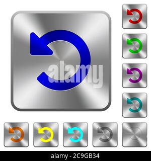 Undo changes engraved icons on rounded square glossy steel buttons Stock Vector