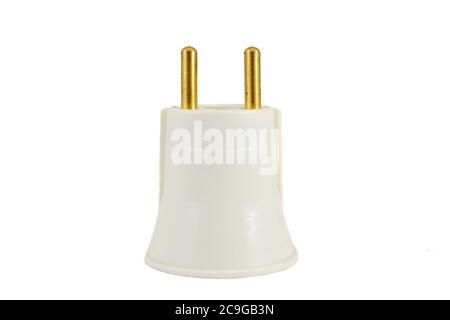 E27 lamp socket with bulb connection to wall plug, isolated on white background. Stock Photo