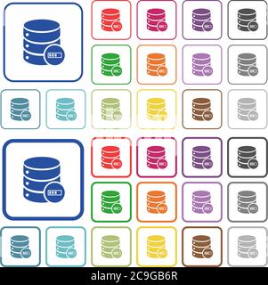 Database processing color flat icons in rounded square frames. Thin and thick versions included. Stock Vector
