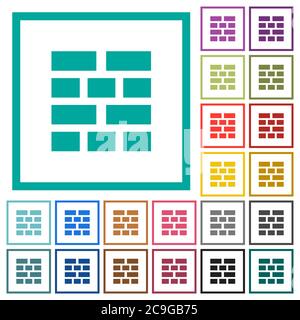 Brick wall flat color icons with quadrant frames on white background Stock Vector