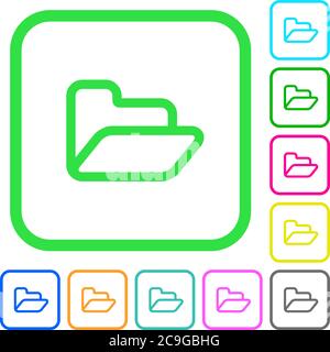 Open folder vivid colored flat icons in curved borders on white background Stock Vector