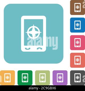 Mobile compass white flat icons on color rounded square backgrounds Stock Vector