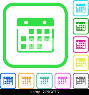 Hanging calendar vivid colored flat icons in curved borders on white background Stock Vector
