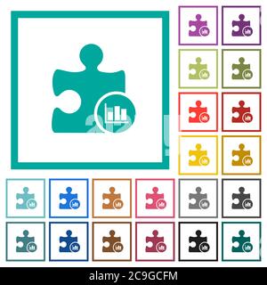 Plugin statistics flat color icons with quadrant frames on white background Stock Vector
