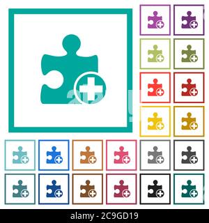 Add new plugin flat color icons with quadrant frames on white background Stock Vector