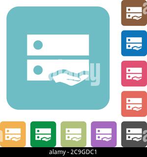 Shared drive white flat icons on color rounded square backgrounds Stock Vector