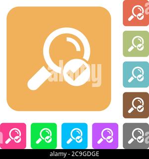 Search done flat icons on rounded square vivid color backgrounds. Stock Vector